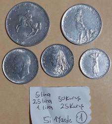 1965 - 1977 yılları Akmonital Paralar Tam Set  5 Lira - 2,5 lira - 1 Lira - 50 ve 25 Kuruş - 5i bir Yerde Lot 1 Para Koleksiyonu