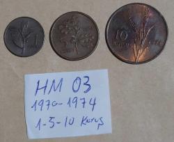 1970 - 1974 Bakır Paralar 1 - 5 - 10 Kuruş Set   HM-03