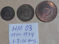 1970 - 1974 Bakır Paralar 1 - 5 - 10 Kuruş Set   HM-03