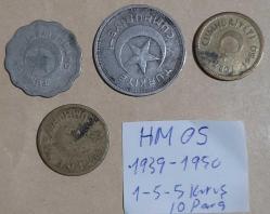 1939 - 1950  1 - 5 - 5  kuruş ve 10 Para  Set   HM-05 Madeni Para Koleksiyonu Türkiye Paraları