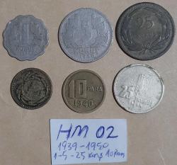 1939 - 1950  1 - 5 - 25  kuruş ve 10 Para   6lı Set   HM-02 Madeni Para Koleksiyonu Türkiye Paraları