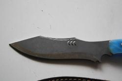 DÖVME ÇELİK  AVCI BIÇAĞI + DERİ KILIF SIFIR   (ANTİK KOLİ 4