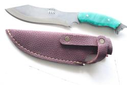 DÖVME ÇELİK  AVCI BIÇAĞI + DERİ KILIF SIFIR   (ANTİK KOLİ 4