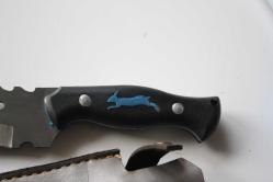 MAVİ DÖVME ÇELİK  AVCI BIÇAĞI + DERİ KILIF SIFIR   (ANTİK KOLİ 4