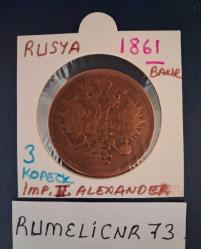 Rusya-3 Kopeck-1861-ll.Alexander-Bakır-ÇT