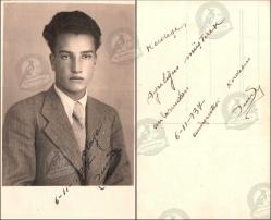 Stüdyo, Erkek Portresi, Fotoğraf, 1937: Takım elbiseli genç erkeğin ön cepheden çekilmiş portresi, arka yüzü tarih notlu