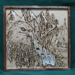 kızılderili ve kartal, ahşap yakma tablo