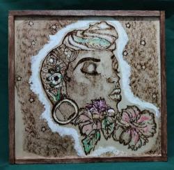 zenci kadın ahşap yakma tablo