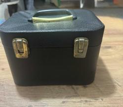 Vintage Fransız tarzı makyaj çantası, siyah vinil seyahat çantası, sert deri 24x17x15 cm