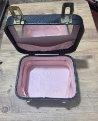 Vintage Fransız tarzı makyaj çantası, siyah vinil seyahat çantası, sert deri 24x17x15 cm