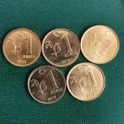 TÜRKİYE   2013 -14 -15- 17 - 18  1   KURUŞ  ÇİL  5 ADET LOT