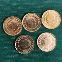 TÜRKİYE   2013 -14 -15- 17 - 18  1   KURUŞ  ÇİL  5 ADET LOT