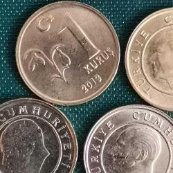 TÜRKİYE   2013 -14 -15- 17 - 18  1   KURUŞ  ÇİL  5 ADET LOT