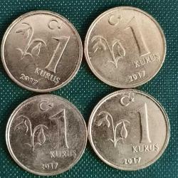 TÜRKİYE   2017   1 KURUŞ  ÇİL  4 ADET LOT