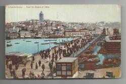 OSMANLI DÖNEMİ POSTADAN GEÇMİŞ AHŞAP GALATA KÖPRÜSÜ ÜZERİNDE YÜRÜYEN HALK KONULU KARTPOSTAL...