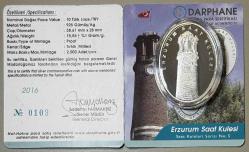 2016 Erzurum Saat Kulesi  925 Ayar Gümüş Sertifikalı Koleksiyonluk Hatıra Para