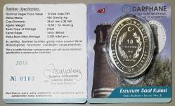2016 Erzurum Saat Kulesi  925 Ayar Gümüş Sertifikalı Koleksiyonluk Hatıra Para