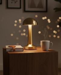 Masa Üstü Lamba - Mantar Ledli Masa Lambası - Şarjlı Mantar Gece Lambası LED Abajur - Rose Gold - 25CM