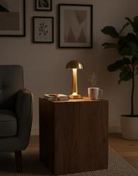 Masa Üstü Lamba - Mantar Ledli Masa Lambası - Şarjlı Mantar Gece Lambası LED Abajur - Rose Gold - 25CM