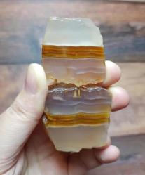 Şeffaf Bantlı Akik Çifti – Hardal Sarısı Bantlar | Doğal Katmanlı Plaj Manzaralı Kalsedon - Ağırlık: 70g - Benzersiz Koleksiyonluk Nadir Parça