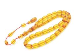 Serkan Başkan Yapımı Bilek Boy Halkalı İmameli Sarı Sıkma Kehribar Tesbih