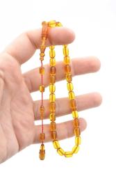 Serkan Başkan Yapımı Bilek Boy Halkalı İmameli Sarı Sıkma Kehribar Tesbih