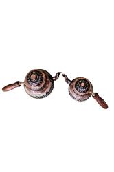 El işlemesi bakır çaydanlık takımı büyük 15 küçük 13 cm boyunda