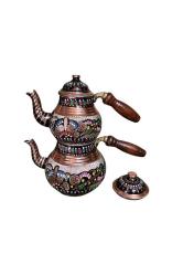 El işlemesi bakır çaydanlık takımı büyük 15 küçük 13 cm boyunda