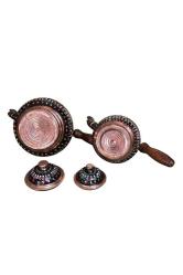 El işlemesi bakır çaydanlık takımı büyük 15 küçük 13 cm boyunda