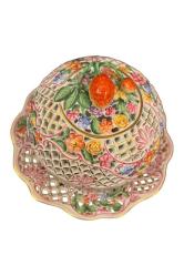 HEREND MACARİSTAN AJUR İŞÇİLİKLİ EL BOYAMASI ÇİLEK KAPAKLI PORSELEN SUNUMLUK – ORİJİNAL