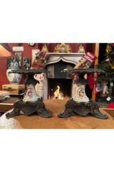 Bronz ve porselen‘den Fransız bir çift şamdan 14 cm boyunda 13 cm çapında