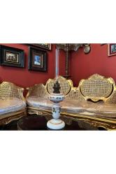 52 cm boyunda Fransız Opalin üzeri el boyaması gaz lambası