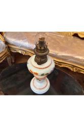 52 cm boyunda Fransız Opalin üzeri el boyaması gaz lambası