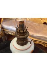 52 cm boyunda Fransız Opalin üzeri el boyaması gaz lambası