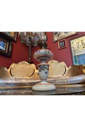 52 cm boyunda Fransız Opalin üzeri el boyaması gaz lambası