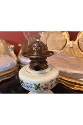 53 cm boyunda Fransız Opalin üzeri el boyaması gaz lambası