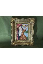 Ahşap çerçevesinde Avrupa Goblen pano 31,5 cm 26 cm ölçülerinde