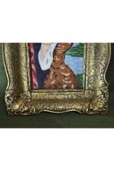 Ahşap çerçevesinde Avrupa Goblen pano 31,5 cm 26 cm ölçülerinde