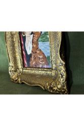 Ahşap çerçevesinde Avrupa Goblen pano 31,5 cm 26 cm ölçülerinde