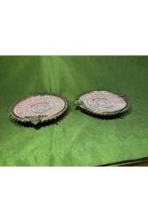 Düşük ayar gümüş ten camlı bir çift küllük 14 cm çaplarında