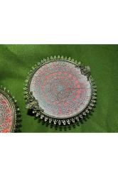 Düşük ayar gümüş ten camlı bir çift küllük 14 cm çaplarında