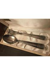 Fransız G.morel kutusunda gümüş kaplama çatal ve kaşık - kutu ölçüleri 21,5 cm 9,5 cm