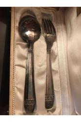 Fransız G.morel kutusunda gümüş kaplama çatal ve kaşık - kutu ölçüleri 21,5 cm 9,5 cm