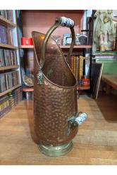 Porselen kulplu bakır kömür kovası 45 cm boyunda