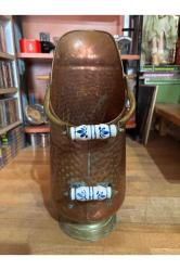 Porselen kulplu bakır kömür kovası 45 cm boyunda