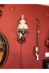 46 cm boyunda Opalin camlı ahşap ve pirinçten Avrupa Aplik