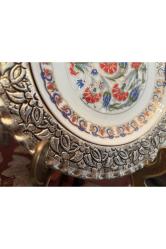 Bakır çerçevesinde Kutahya tabak - duvar tabağı 21 cm çapında