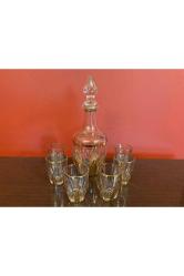 1960' s Fransız altın yaldızlı likör takımı karaf 22 cm kadehler 5,5 cm boyunda