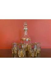 1960' s Fransız altın yaldızlı likör takımı karaf 22 cm kadehler 5,5 cm boyunda