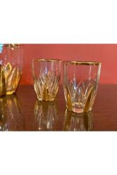 1960' s Fransız altın yaldızlı likör takımı karaf 22 cm kadehler 5,5 cm boyunda